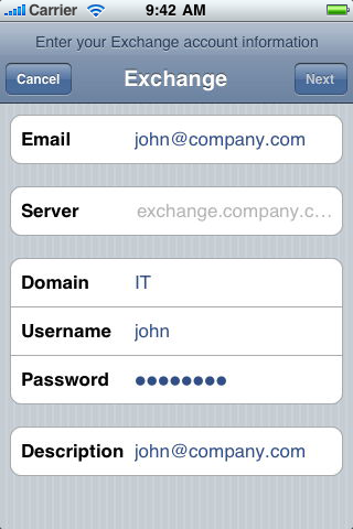 Exchange settings